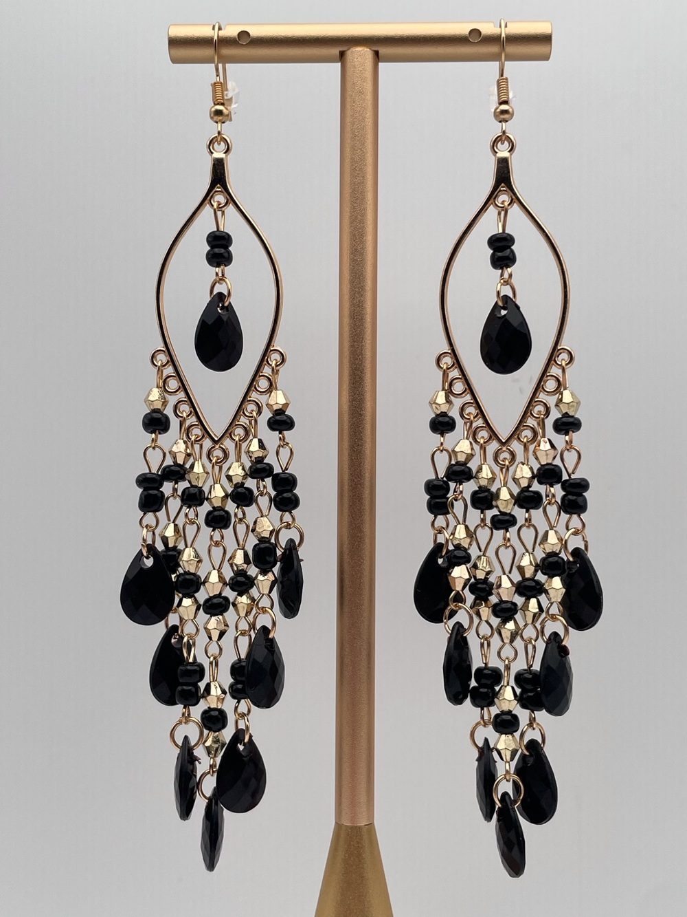 Gold and Black Teardrop Chandelier Earrings - Picture 11 of 12